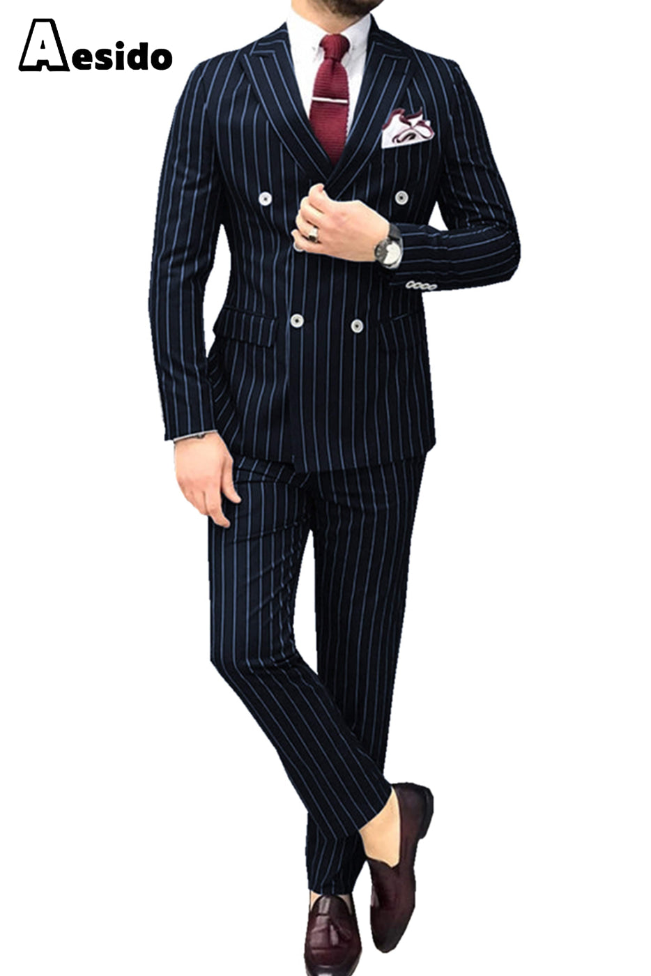 aesido 2 Piece Peak Lapel Men Suit（Blazer+Pants）