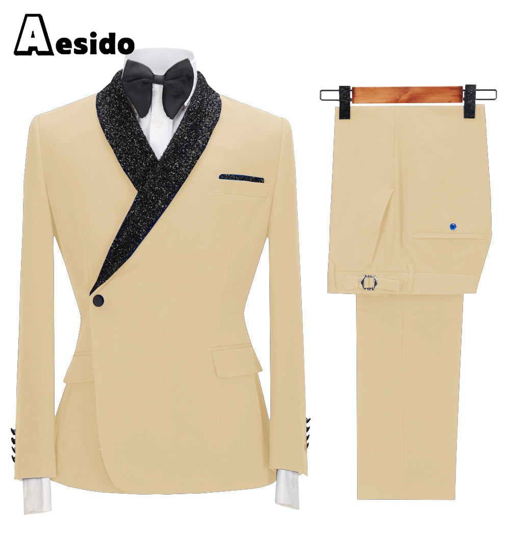 aesido 2 Pieces Casual Mens Regular Fit Suit (Blazer + Pants)