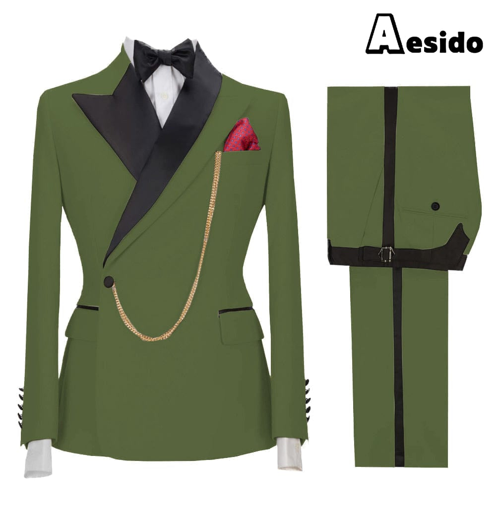 aesido 2 Pieces Fashion Slim Peak Lapel Men's Suit (Blazer + Pants)