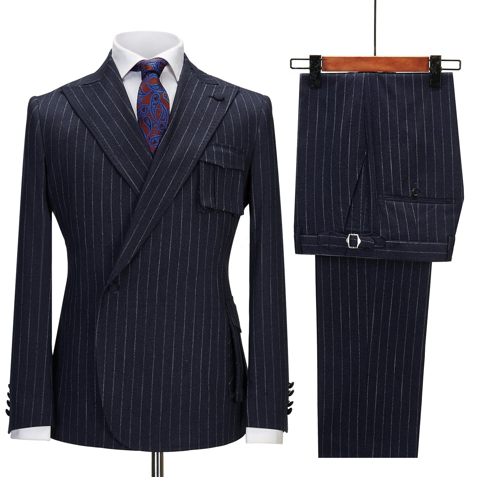 aesido 2 Pieces Single Button Peak Lapel Men Suit (Blazer+Pants)