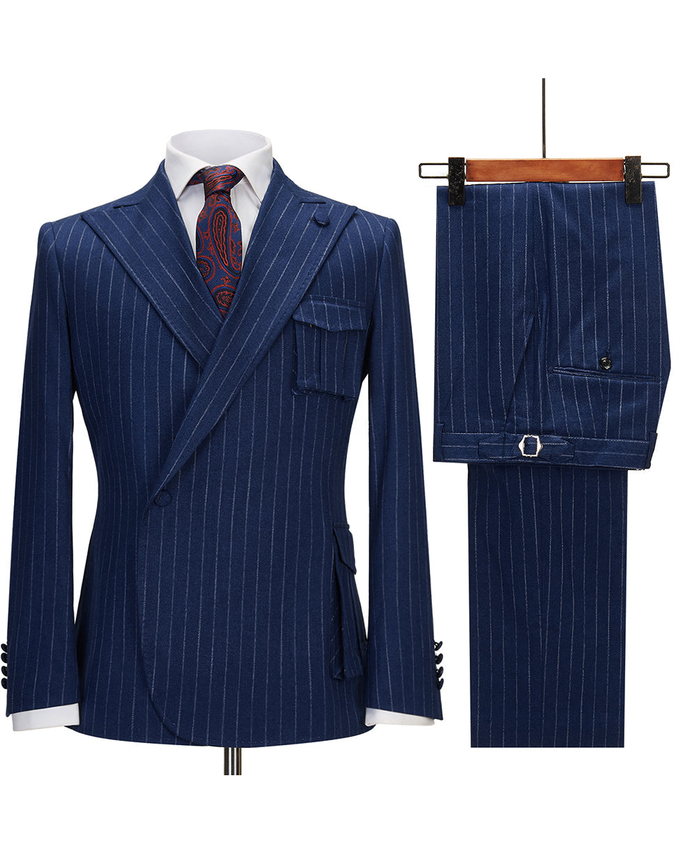 aesido 2 Pieces Single Button Peak Lapel Men Suit (Blazer+Pants)