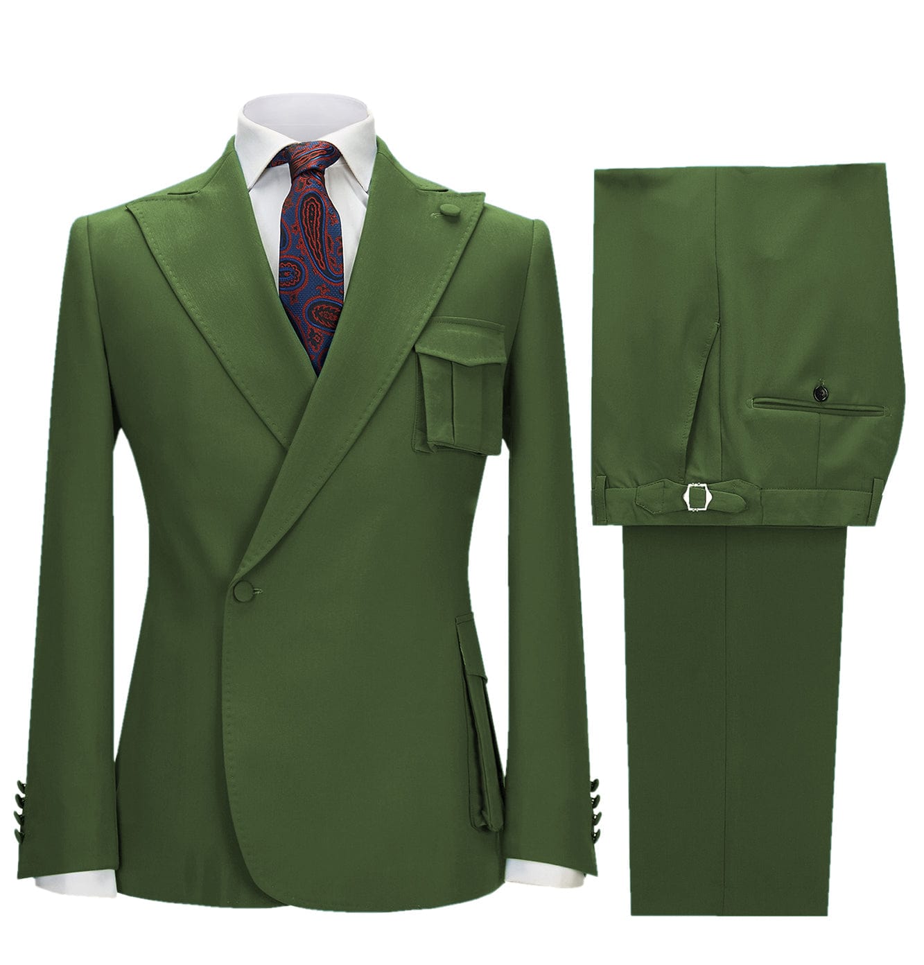 aesido 2 Pieces Single Button Peak Lapel Men Suit (Blazer+Pants）