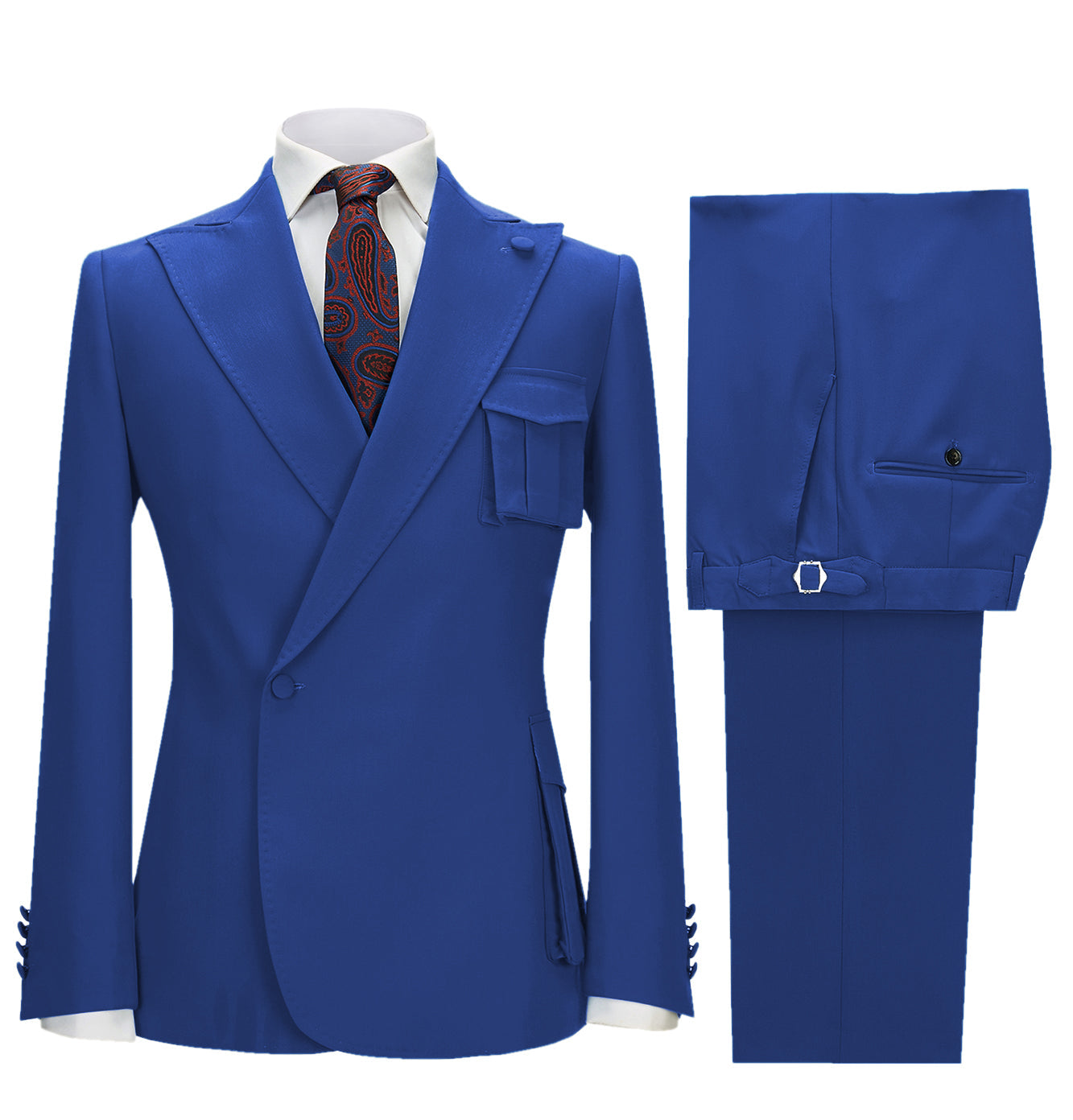 aesido 2 Pieces Single Button Peak Lapel Men Suit (Blazer+Pants）