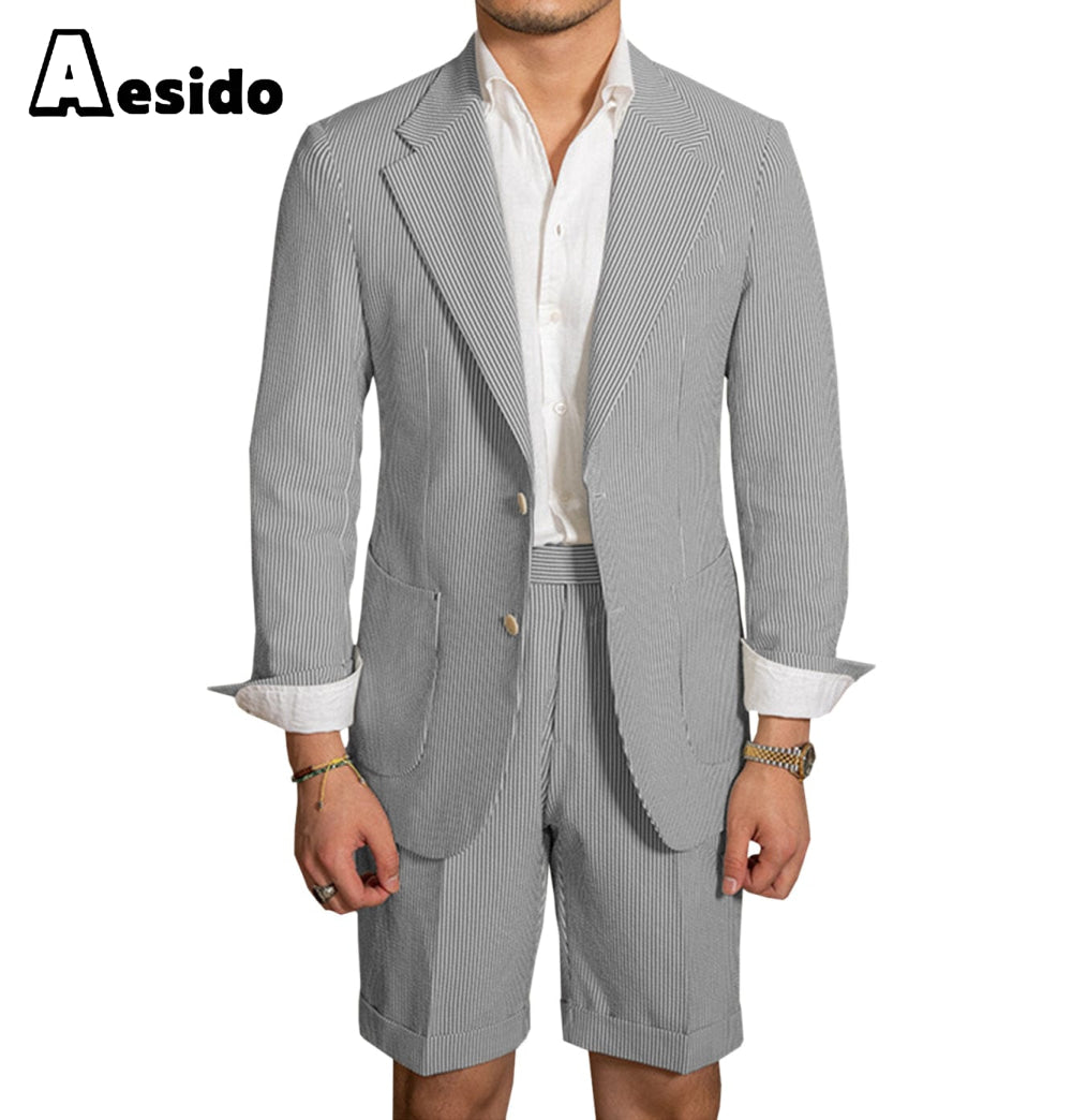 aesido 2024 New Summer Notch Lapel Fashion Men's Suits (Blazer+Pants)