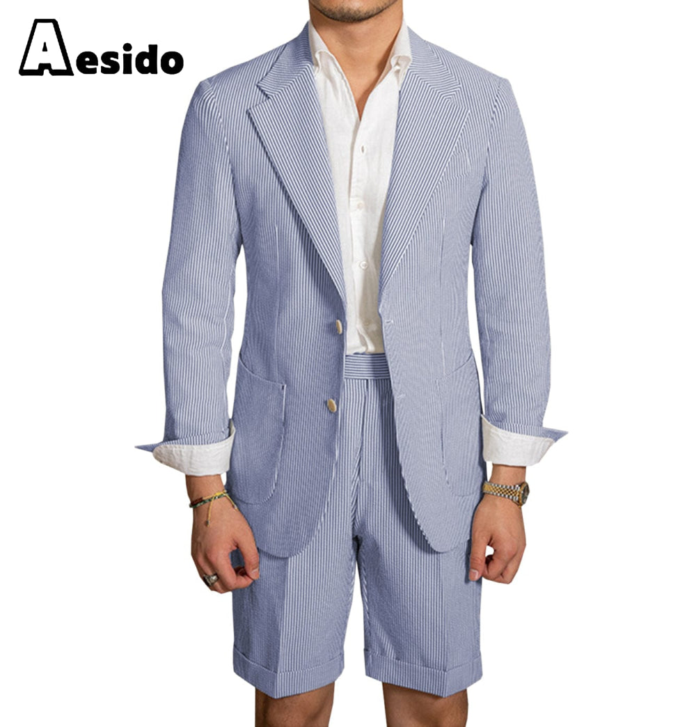 aesido 2024 New Summer Notch Lapel Fashion Men's Suits (Blazer+Pants)