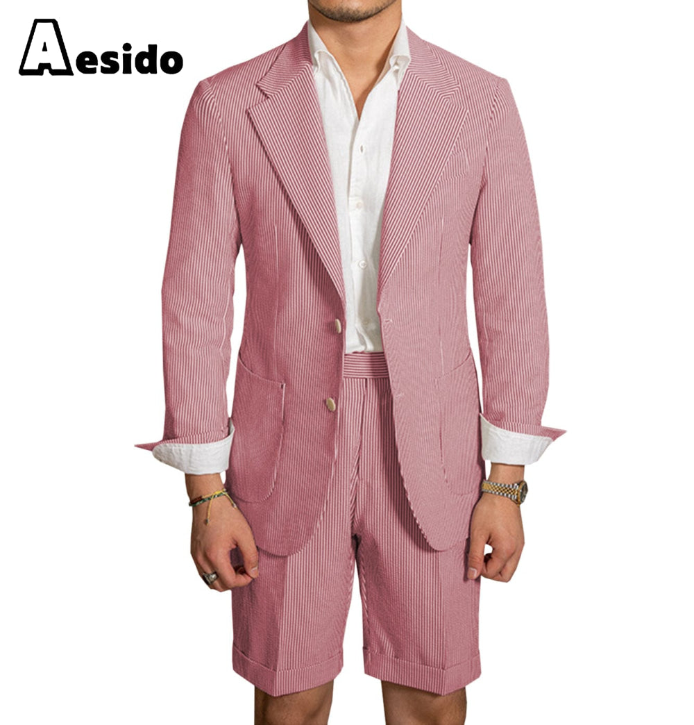 aesido 2024 New Summer Notch Lapel Fashion Men's Suits (Blazer+Pants)