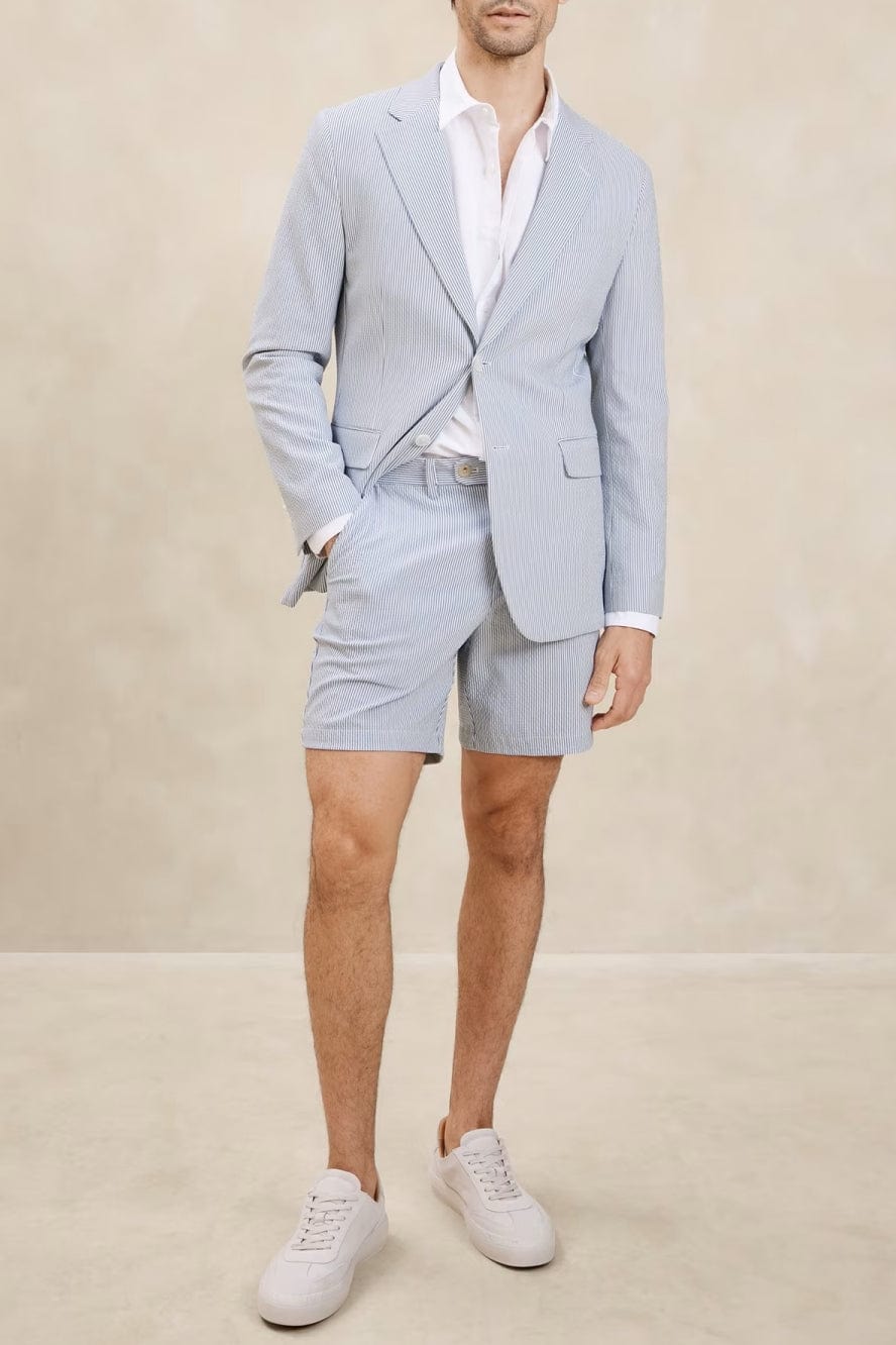aesido 2024 New Summer Seersucker Casual Men's Suit (Blazer+Shorts)