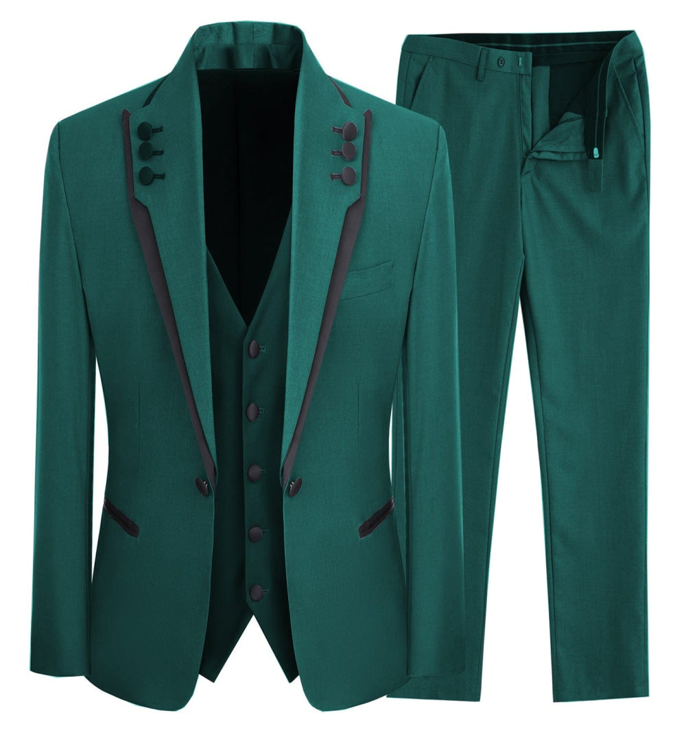 aesido 3 Piece Business Casual Shawl Lapel Men;s Suit (Blazer+Vest+Pants)