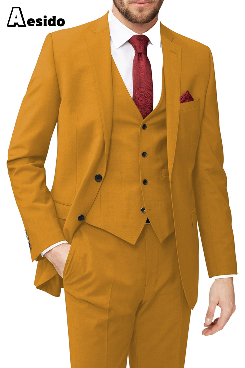 aesido 3 Piece Leisure Notch Lapel Jacket（Blazer+Vest+Pants）