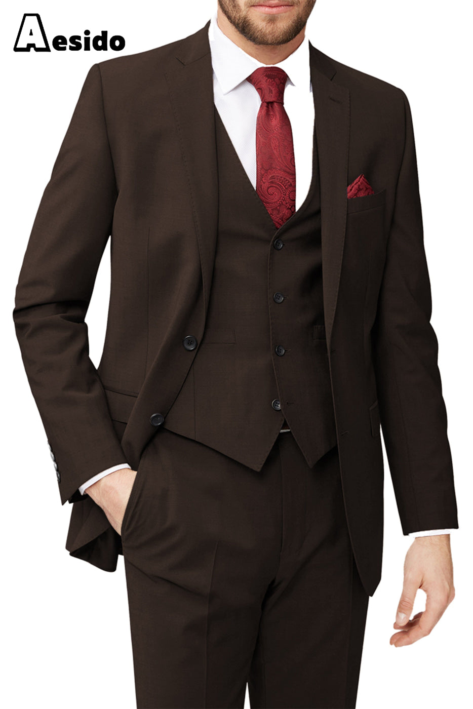 aesido 3 Piece Leisure Notch Lapel Jacket（Blazer+Vest+Pants）