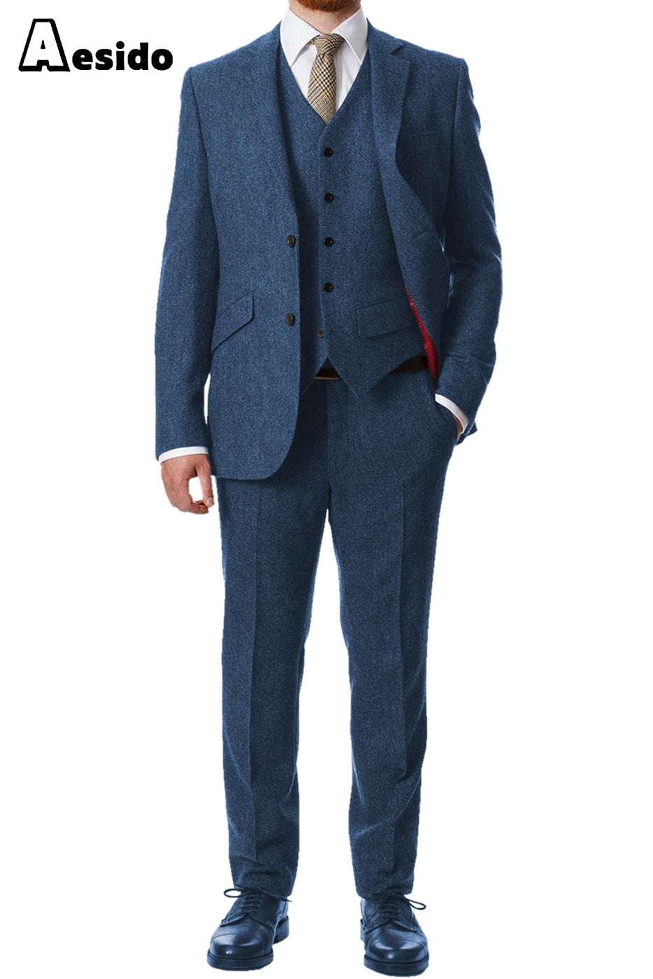 aesido 3 Piece Notch Lapel Men's Suit（Blazer+Vest+Pants）