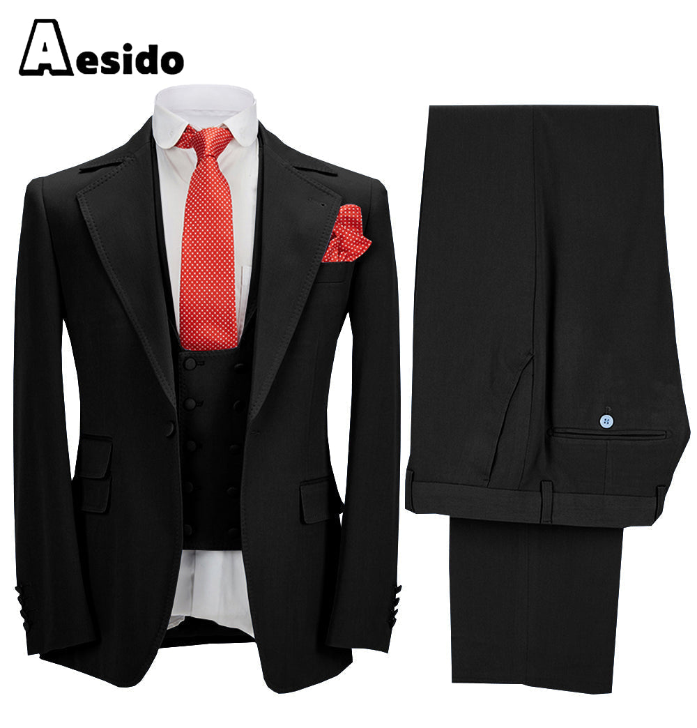 aesido 3 Pieces Business Mens Suit (Blazer+vest+Pants)