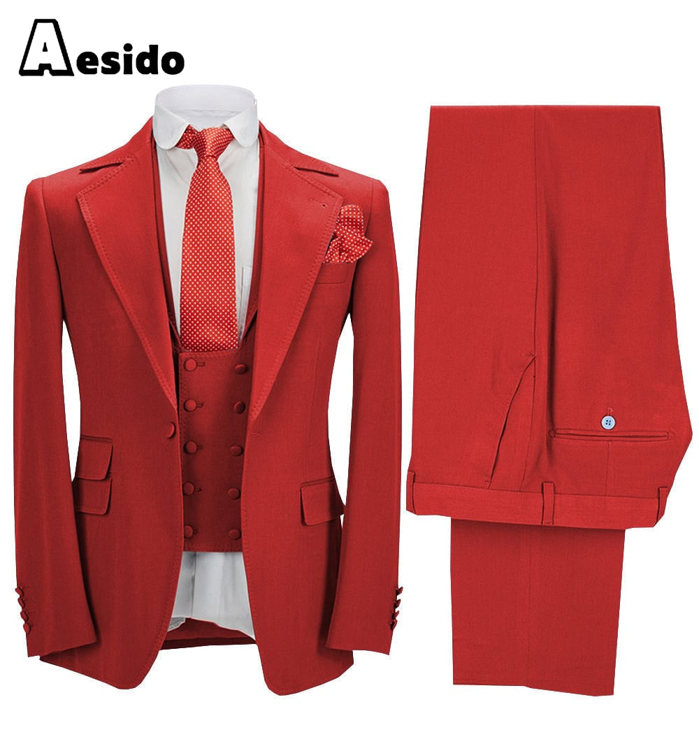 aesido 3 Pieces Business Mens Suit (Blazer+vest+Pants)