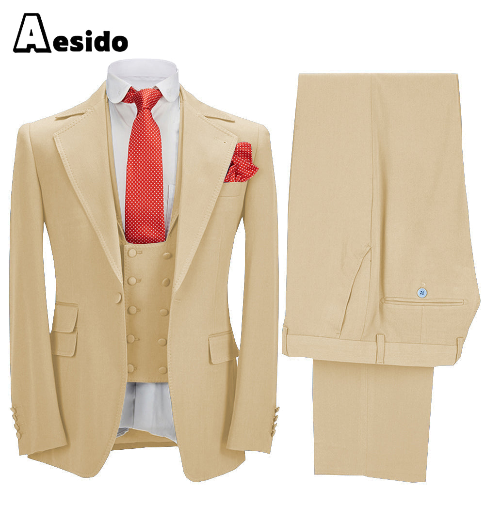 aesido 3 Pieces Business Mens Suit (Blazer+vest+Pants)