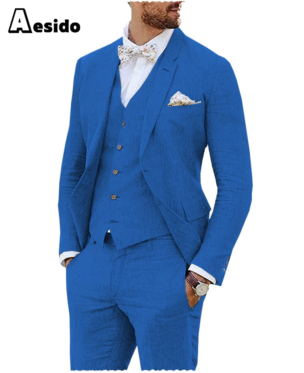 aesido 3 Pieces Business Mens Suit For Wedding (Blazer+vest+Pants)