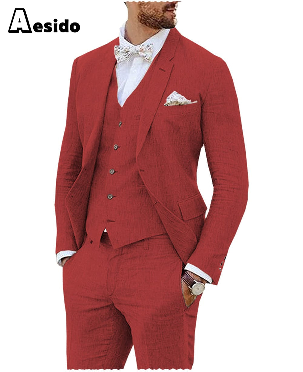 aesido 3 Pieces Business Mens Suit For Wedding (Blazer+vest+Pants)