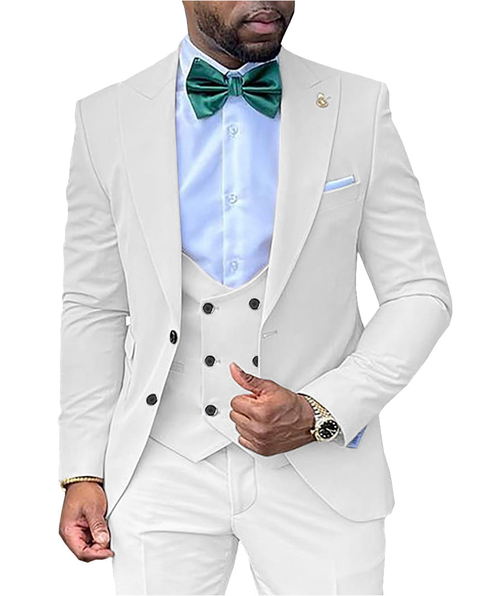 aesido 3 Pieces Business Mens Suit Regular Fit Peak Lapel Flat Blazer For Wedding (Blazer+vest+Pants)