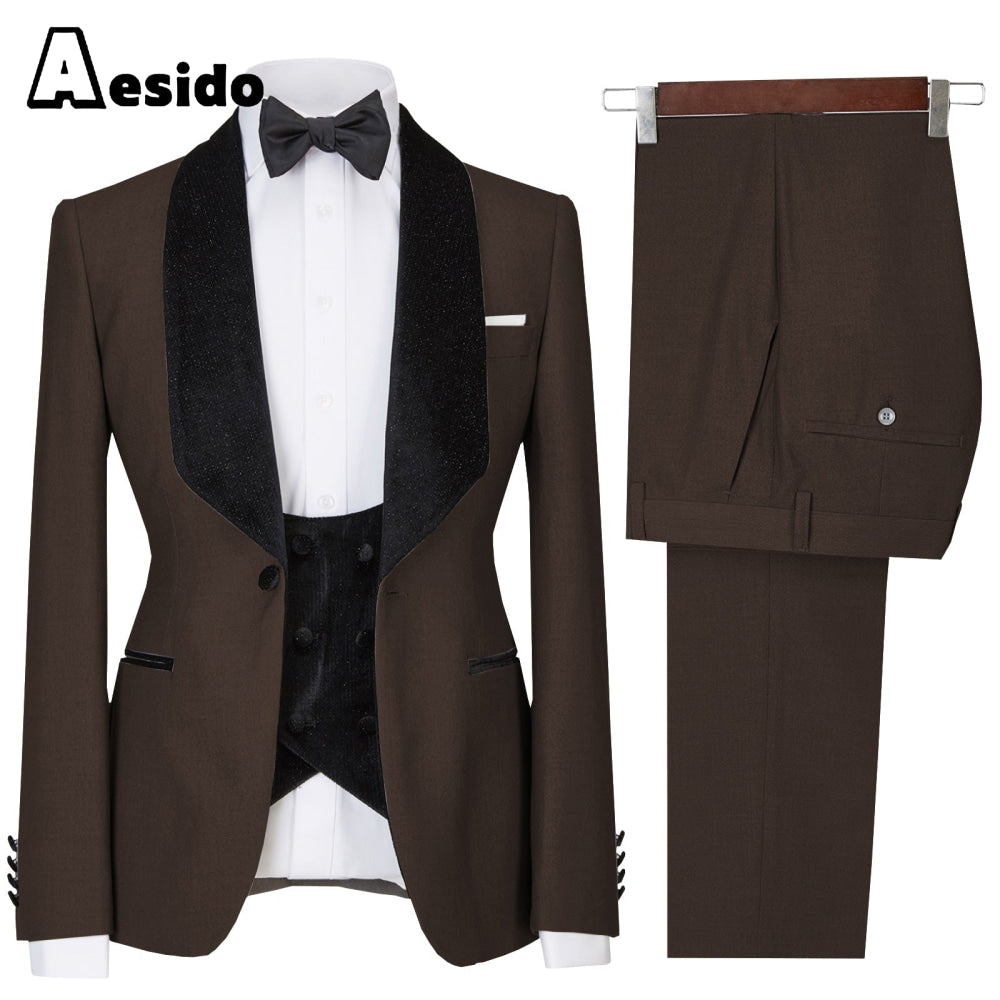 aesido 3 Pieces Mens Flat Suit Dress (Blazer+Vest+Pants)