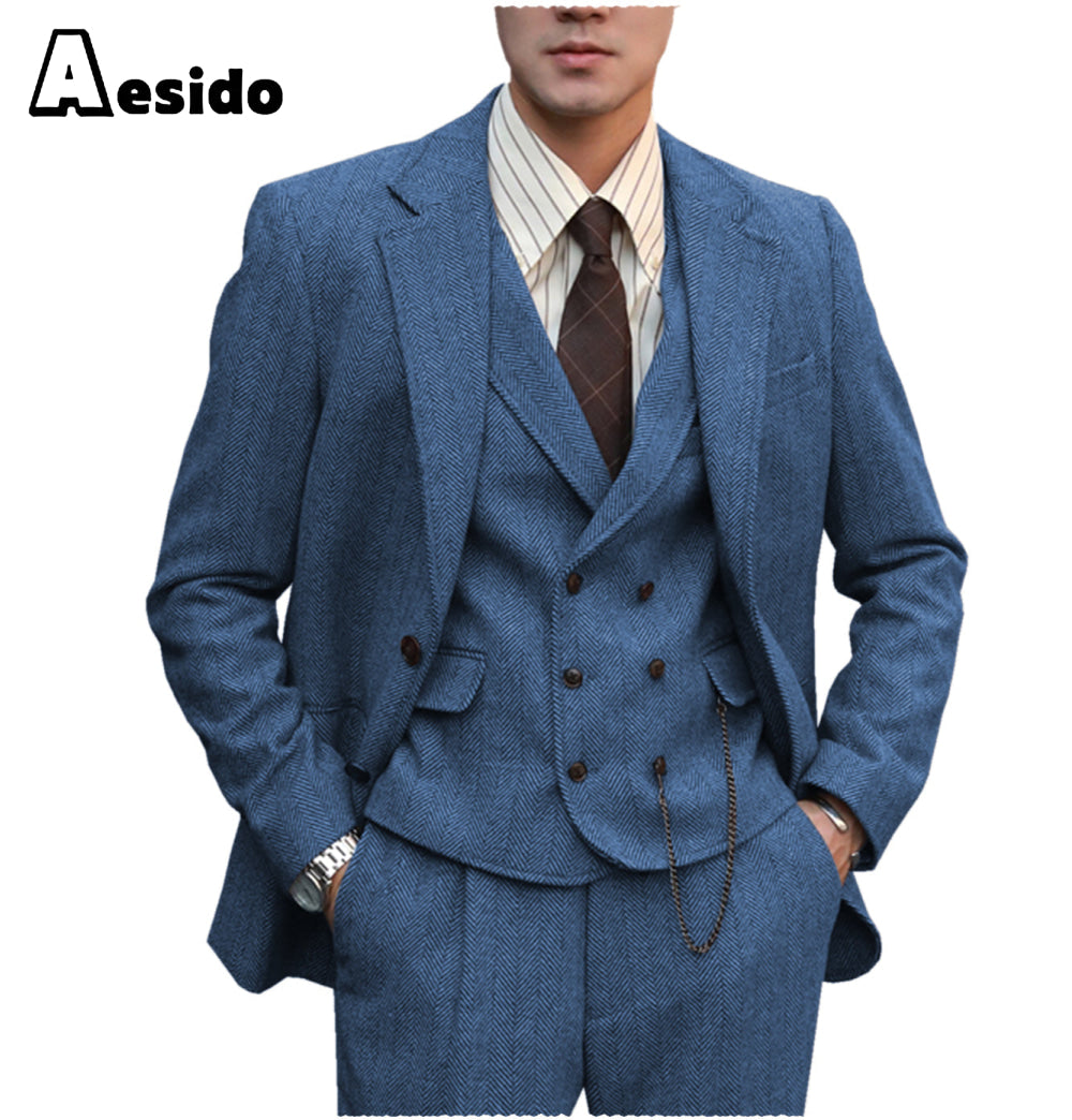 aesido 3 Pieces Notch Lapel Men Suit（Blazer+Vest+Pants）