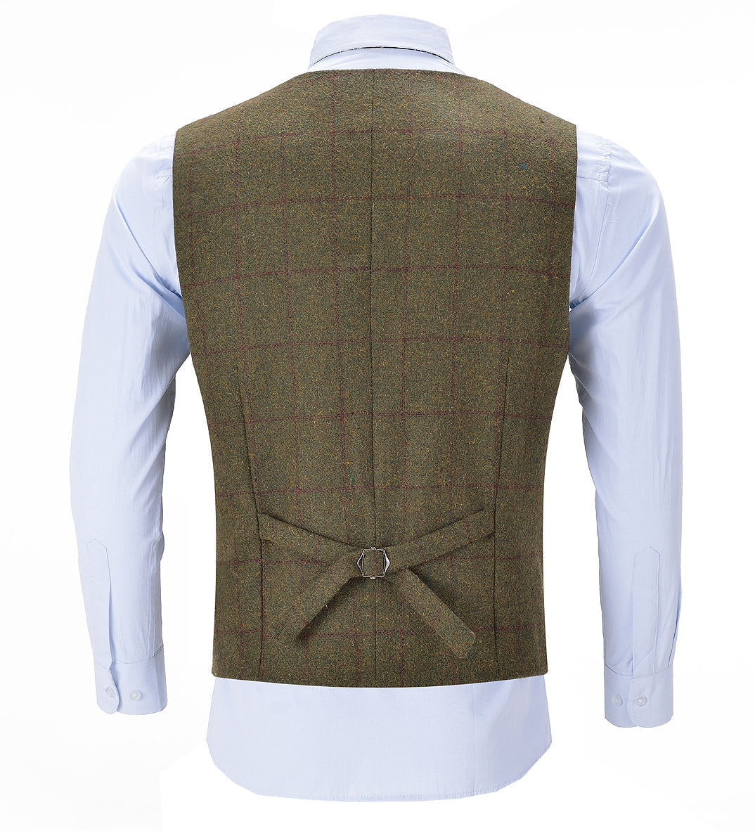 aesido Army Green Formal Plaid Notch Lapel Waistcoat Slim Fit Suit Vest