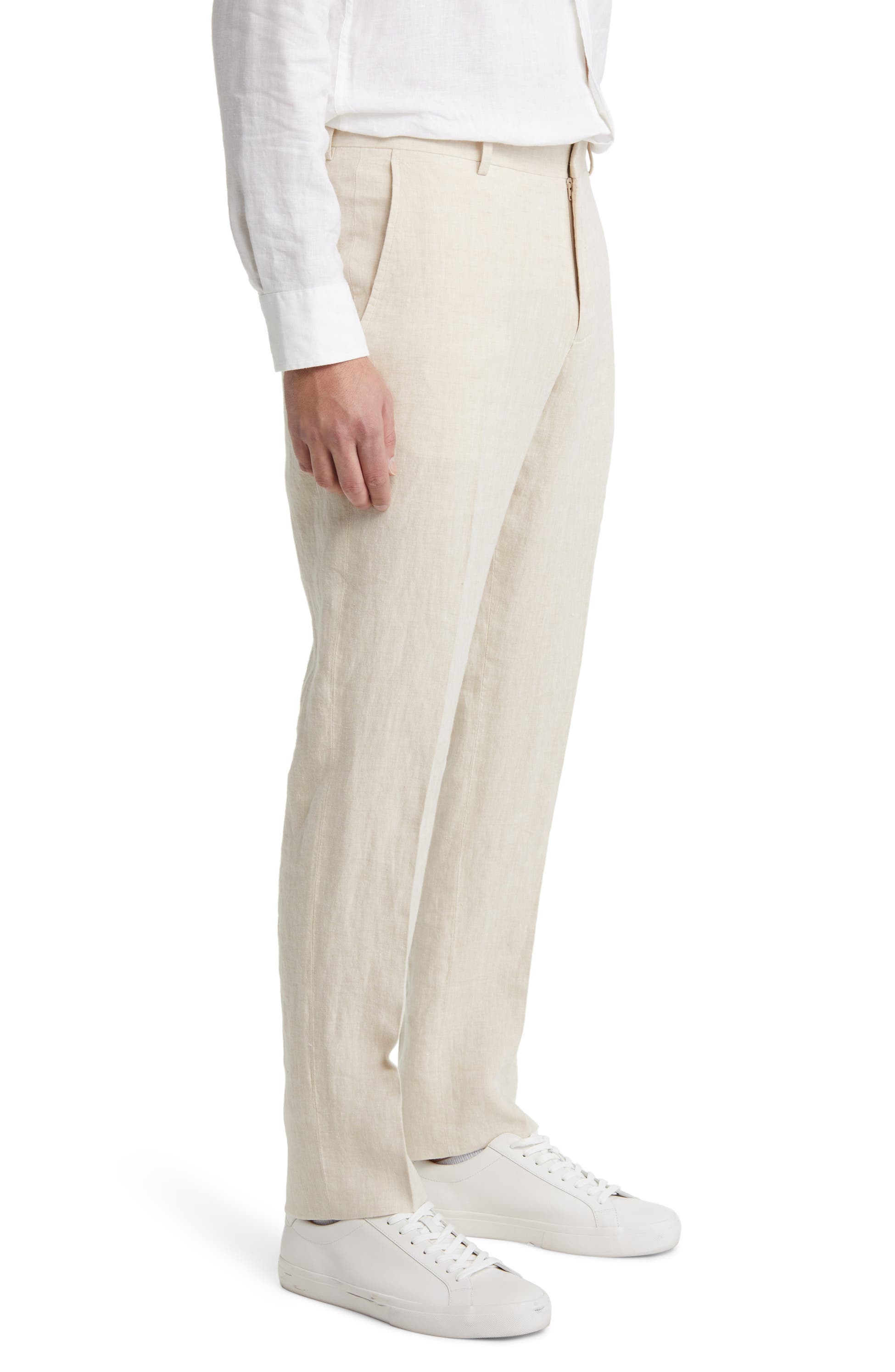 aesido Beige Linen Business Casual Men's Pants