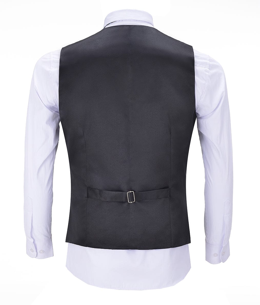 aesido Black Herringbone V Neck Waistcoat