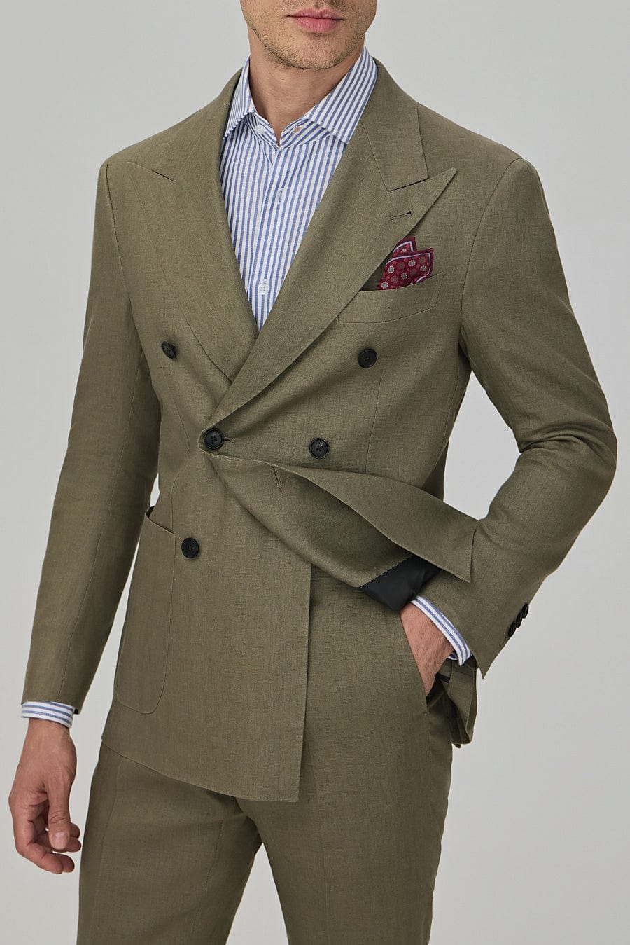 aesido Business Casual 2 Piece Olive Green Peak Lapel Men's Suit (Blazer+Pants)