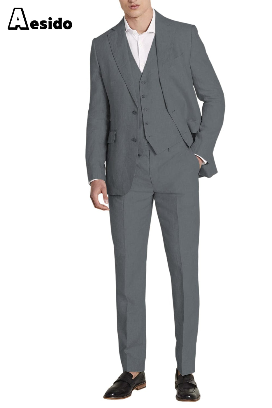 aesido Business Casual 3 Piece Notch Lapel Men's Suit (Blazer+Vest+Pants)