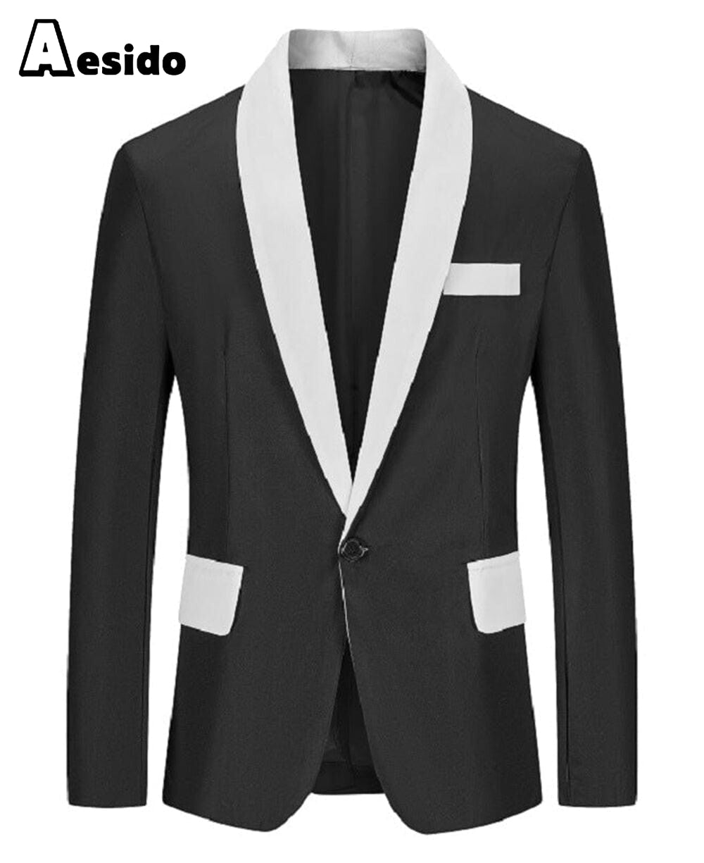 aesido Business Casual Single Button Notch Lapel Men Blazer