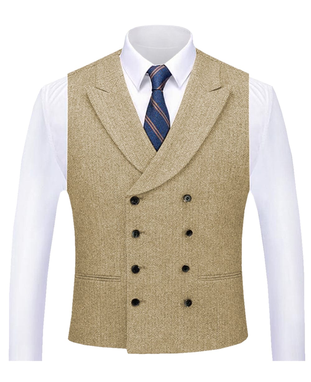 aesido Business Double Breasted Peak Lapel Vest For Men