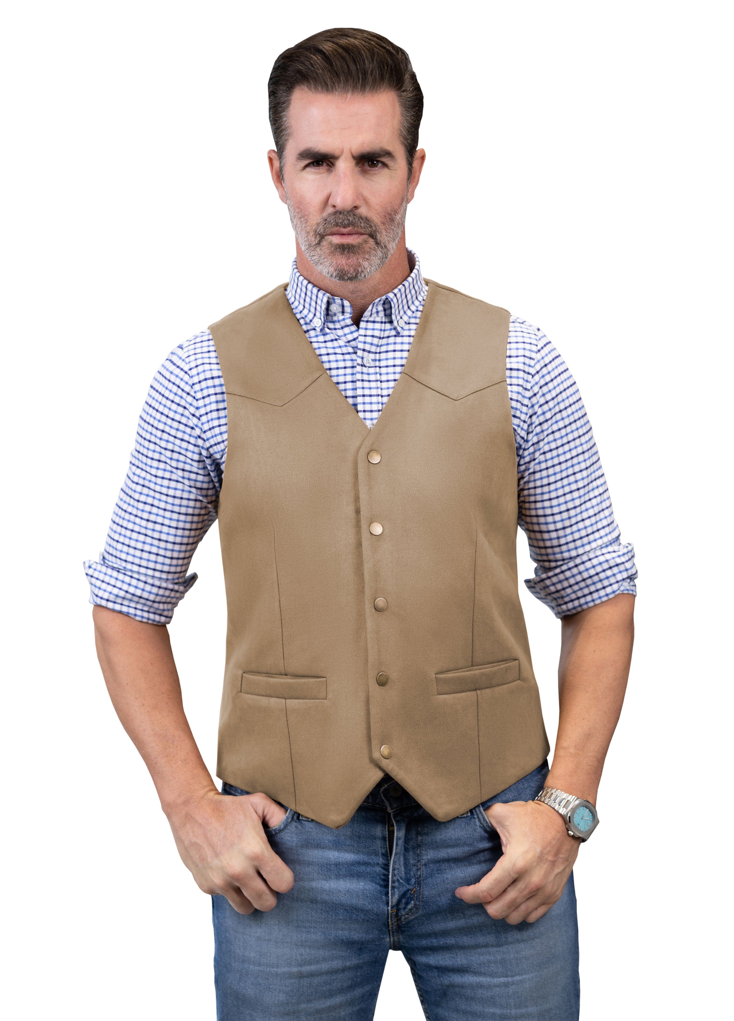 aesido Casual Men's Suede V Lapel Vest