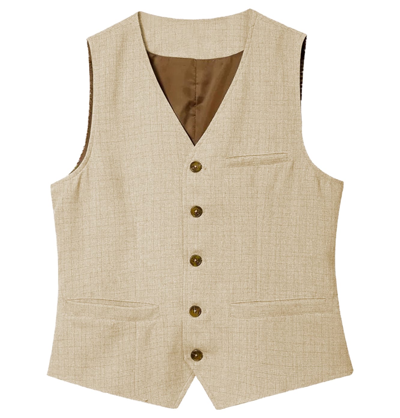 aesido Casual Single Breasted V Neck Linen Men Waistcoat