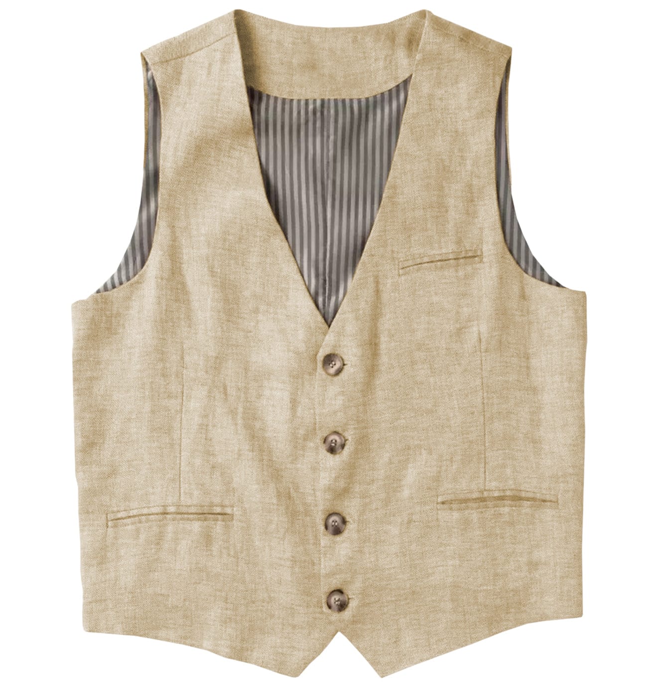 aesido Casual Single Breasted V Neck Linen Mens Vest