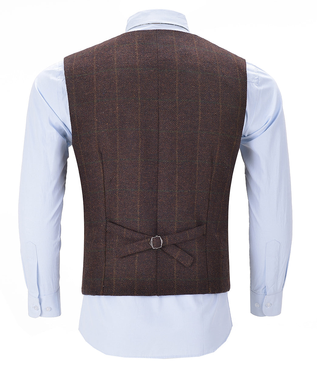 aesido Coffee Formal Plaid Notch Lapel Waistcoat Slim Fit Suit Vest