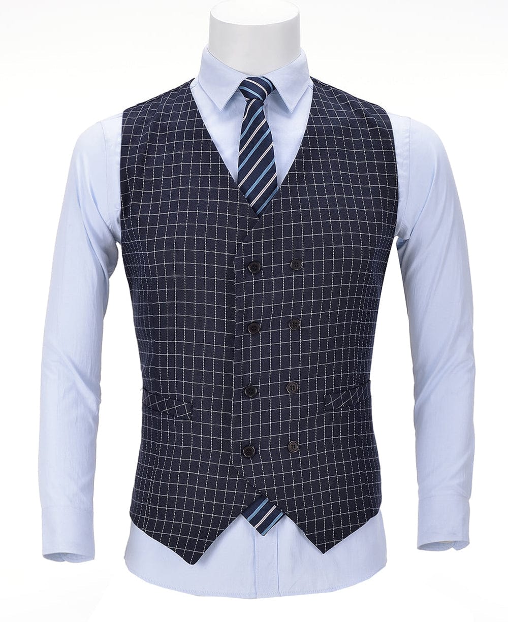 aesido Double Breasted Houndstooth V Neck Waistcoat