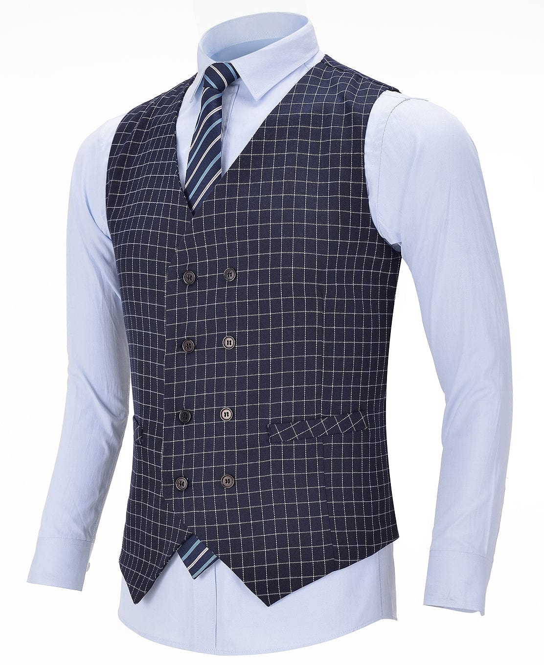 aesido Double Breasted Houndstooth V Neck Waistcoat