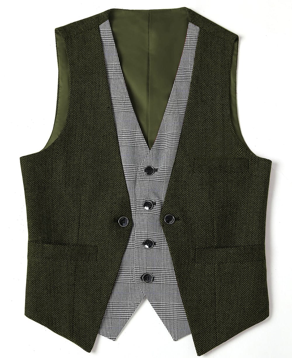 aesido Double Collar Herringbone V Neck Waistcoat