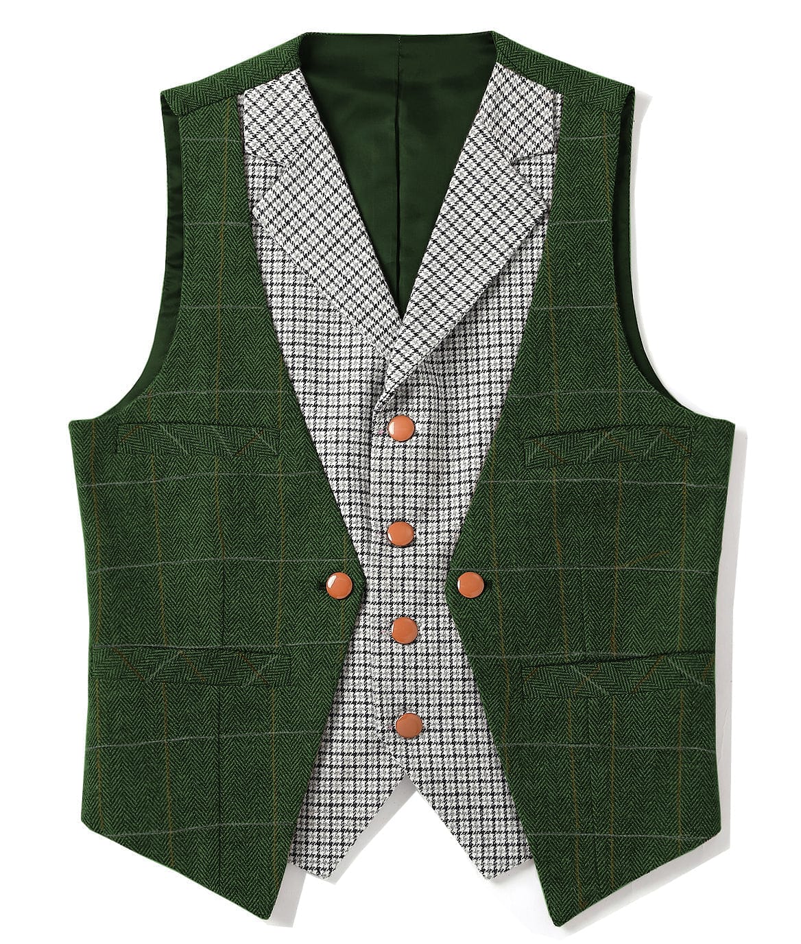 aesido Double Collar Plaid Notch Lapel Waistcoat