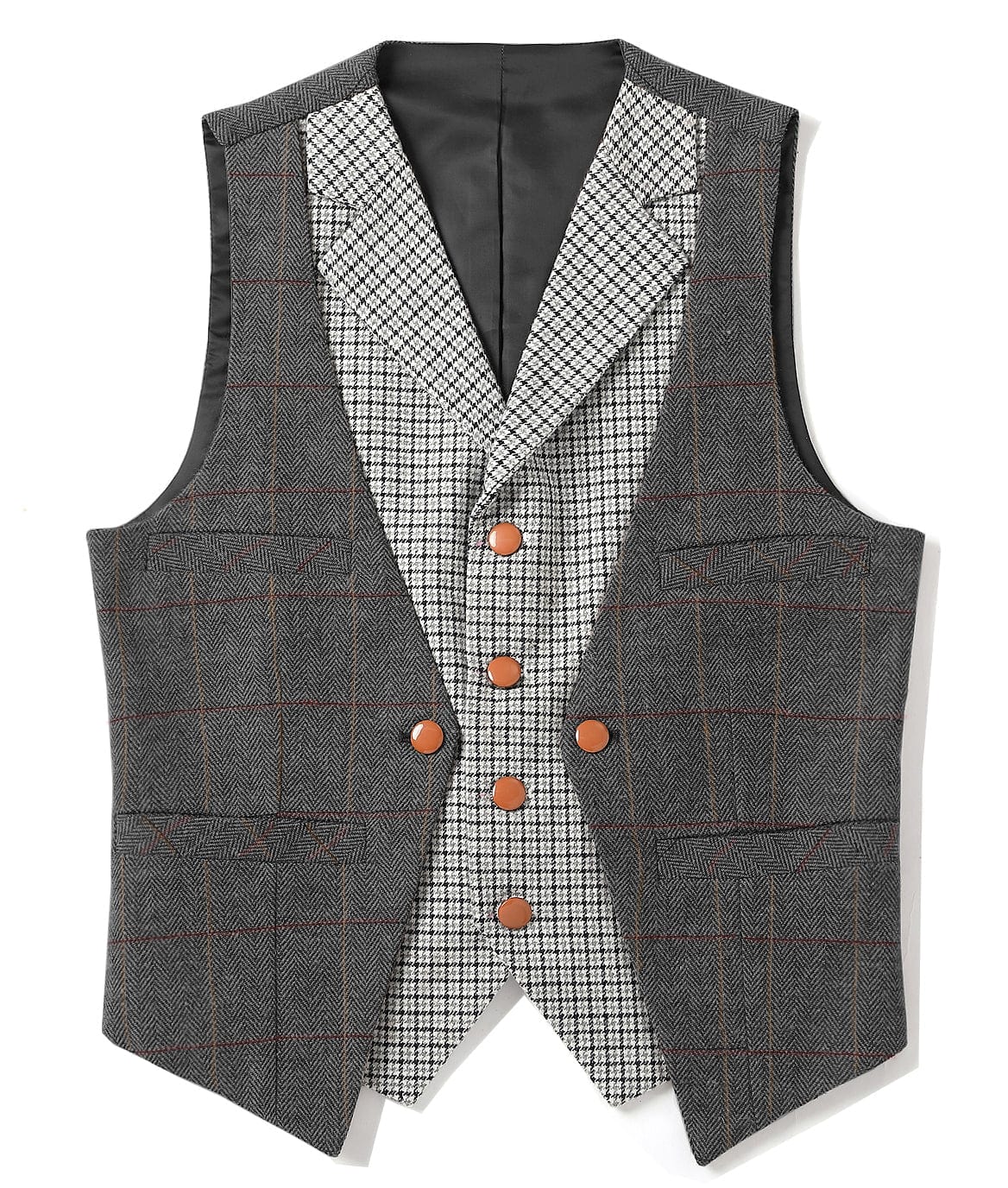 aesido Double Collar Plaid Notch Lapel Waistcoat