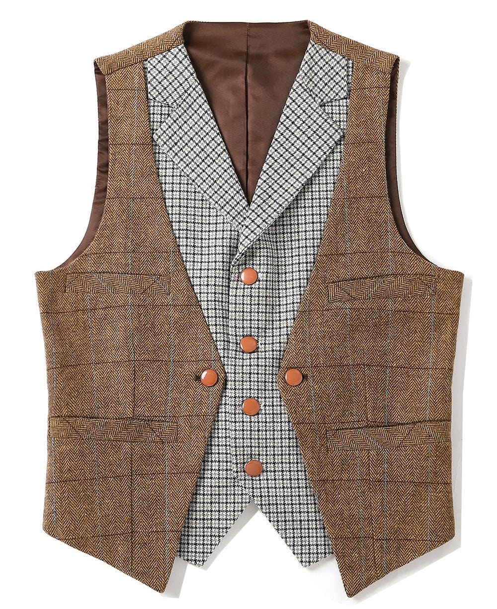 aesido Fashion Men's Suit Vest Herringbone V-Neck Waistcoat