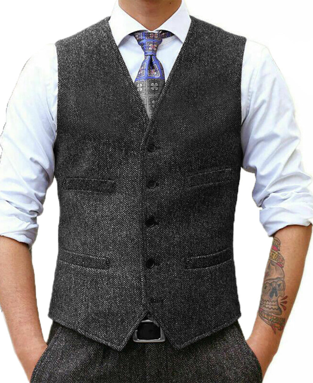 aesido Fashion Men's Suit Vest Herringbone V Neck Waistcoat