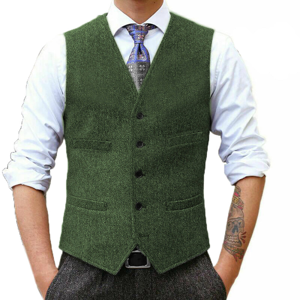 aesido Fashion Men's Suit Vest Herringbone V Neck Waistcoat