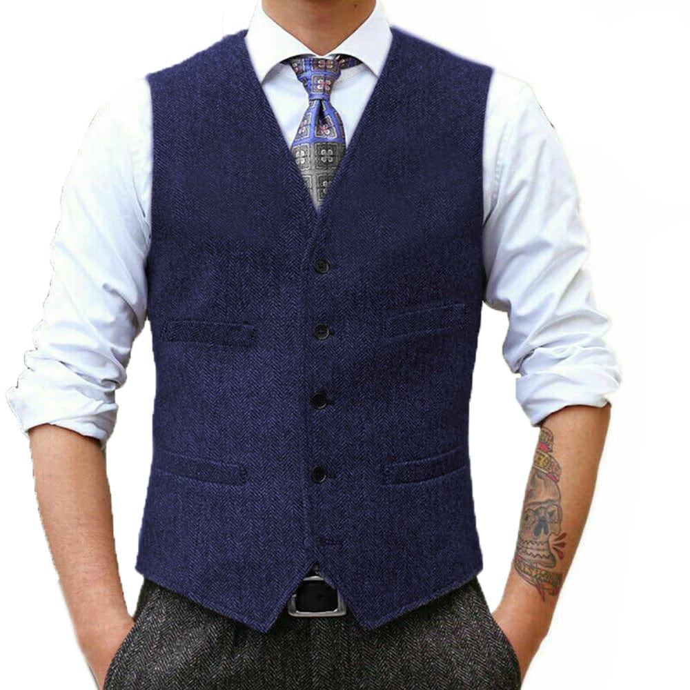 aesido Fashion Men's Suit Vest Herringbone V Neck Waistcoat