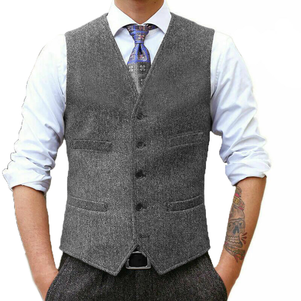 aesido Fashion Men's Suit Vest Herringbone V Neck Waistcoat