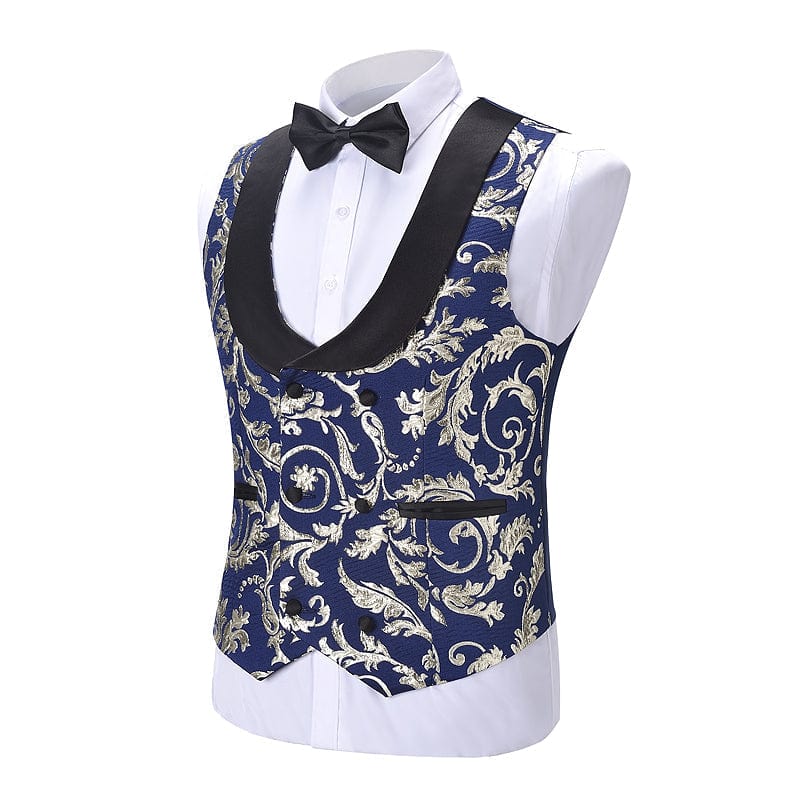 aesido Fashion Men's Suit Vest Patterned Shawl Lapel Waistcoat