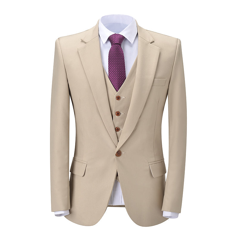 Aesido Flat Notch Lapel 3 Pieces Mens Suit (Blazer+vest+Pants)