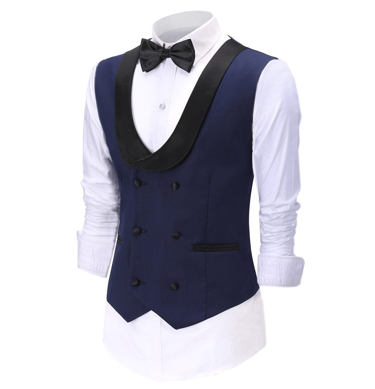 aesido Flat Shawl Lapel Navy Waistcoat