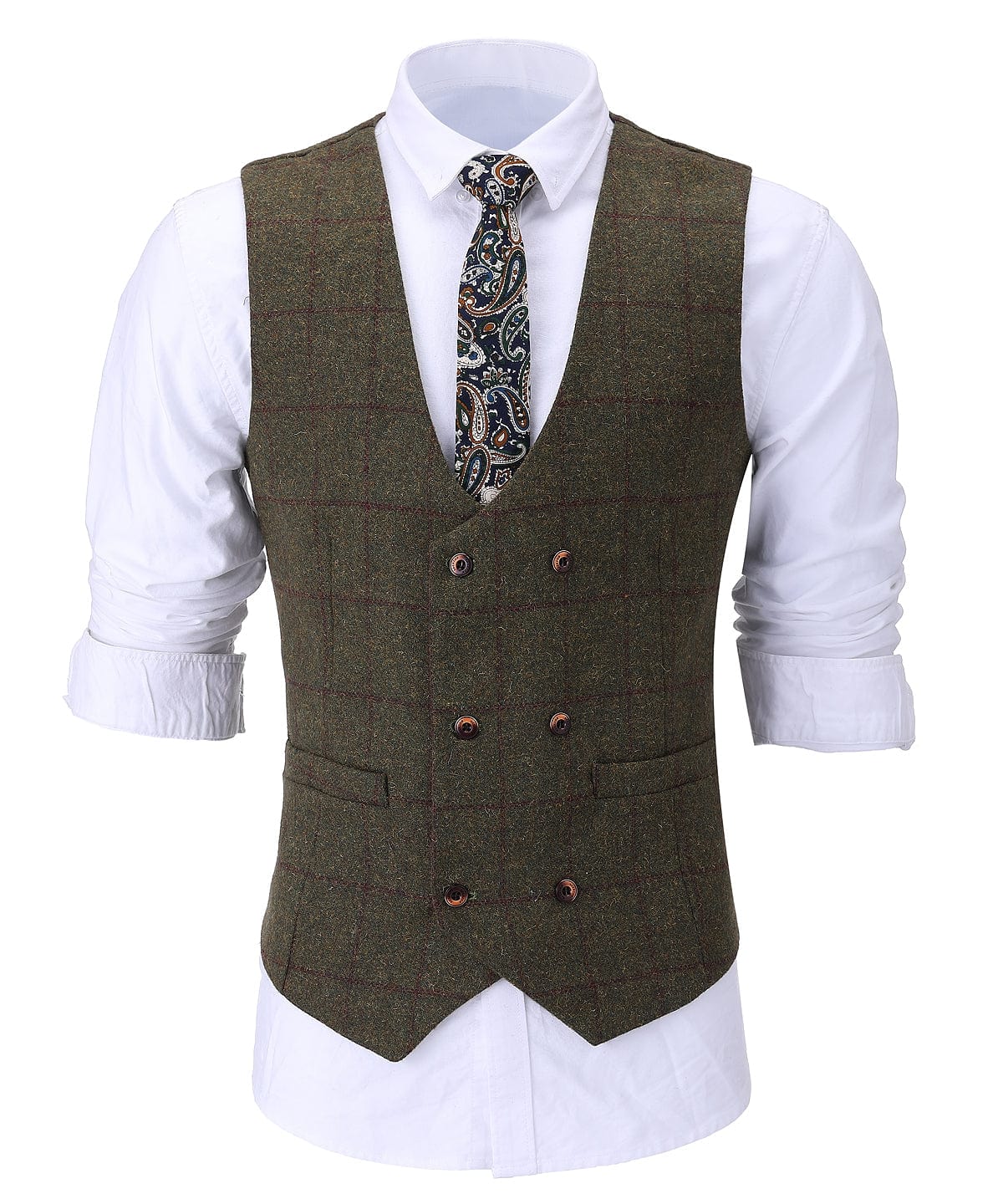 aesido Formal 3 Pieces Tweed Plaid Notch Lapel Mens Suit (Blazer+vest+Pants)