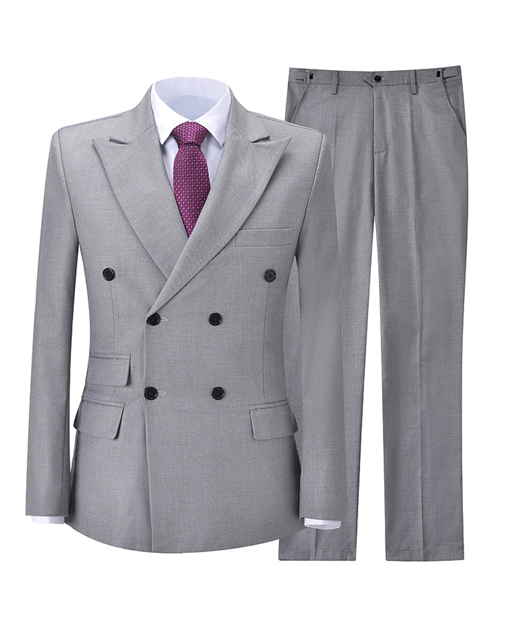 aesido Formal Double Breasted 2 Pieces Mens Suit Peak Lapel Tuxedos (Blazer+Pants)