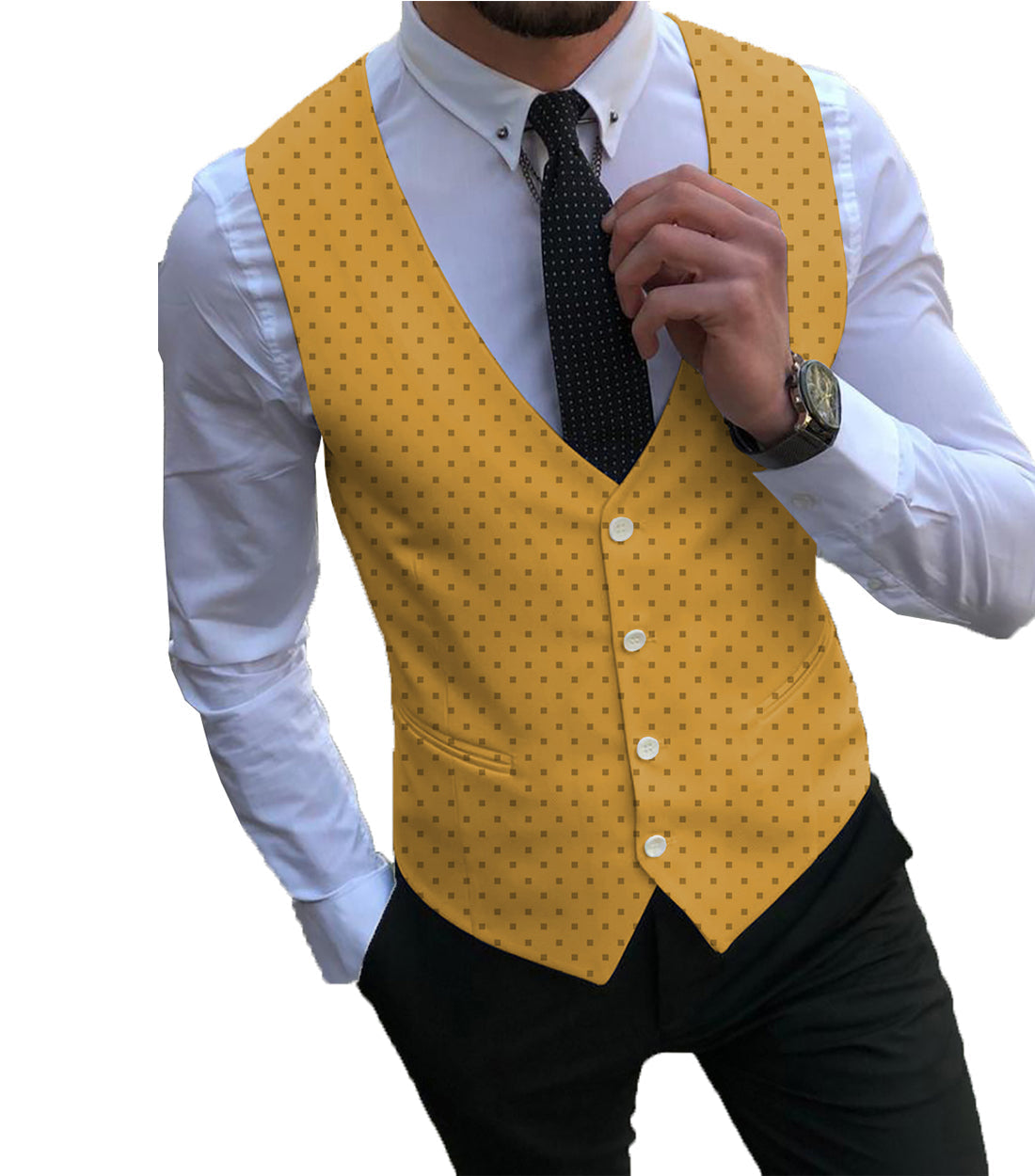 aesido Formal Men's Suit Vest Printed V Lapel Waistcoat